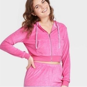 Colsie Terry hooded Zip Up Sweatshirt